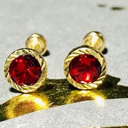 Solid Red Stone 14k Gold Earrings