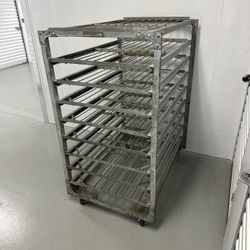 Vintage Union Galvanized Steel Bakery Rolling Rack - 9 Shelves 