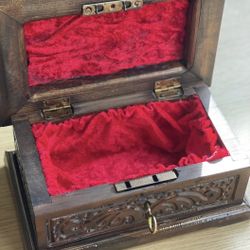 Traditional Turkish Hand carved walnut Wood Jewellery box trunk/sandik, hand carved wooden box