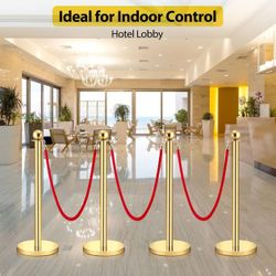 Stainless Steel Stanchion Post Queue 5 ft Red Velvet Rope Red Carpet Ropes and Poles Crowd Control Barriers 