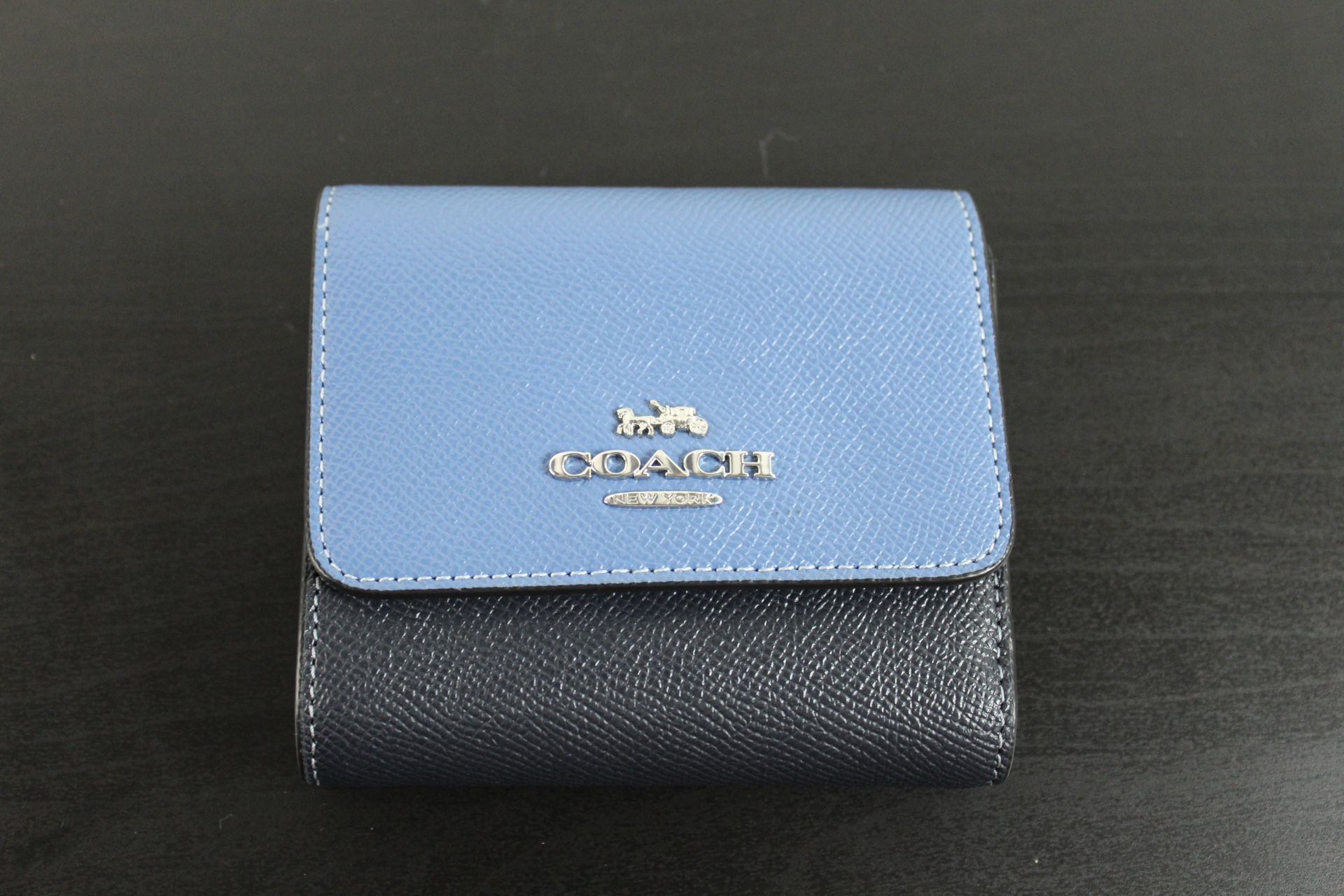 Coach Small Trifold Wallet Sky Blue Multi Leather CF446 New With Tags