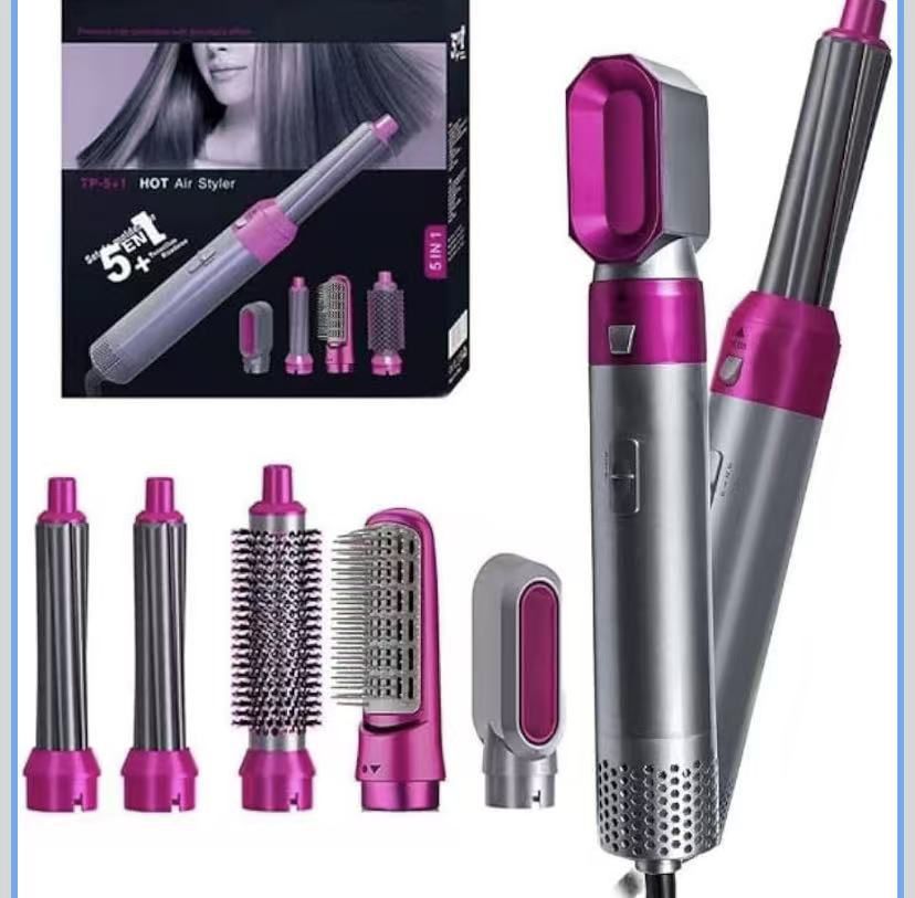 5-in-1 Volumizing Hair Styler - Blow Dryer Brush with Detachable Head for Straightening, Curling, Drying, Combing & Styling