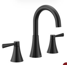 Moen 84023BL Ronan Two-Handle Widespread Bathroom Sink Faucet With Valve Included, Matte Black, Modern 3-Hole Faucet With Push-Down Drain Assembly