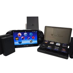 Sony PlayStation Vita PCH-1001 Black Handheld System W/ Charger & PS TV + Games