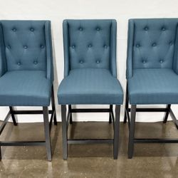 Azure Tufted Button Upholstered Fabric Counter Stool *Free Delivery*
