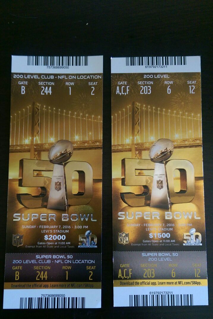 Super Bowl 50 ticket stubs