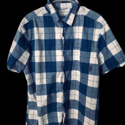 Columbia Men's Button Down Plaid Shirt Short Sleeve Blue & White Size Large