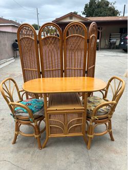 Bamboo Rattan Balcony Bistro Set and Boho Screen Room Divider