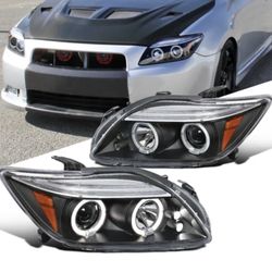 Fits 05-10 Scion tC Matte Black LED Halo Projector Headlights Lamps Left+Right