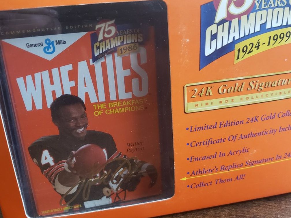 WALTER PAYTON - 24K GOLD SIGNATURE WHEATIES BOX - 75 YEARS OF CHAMPIONS - NEW