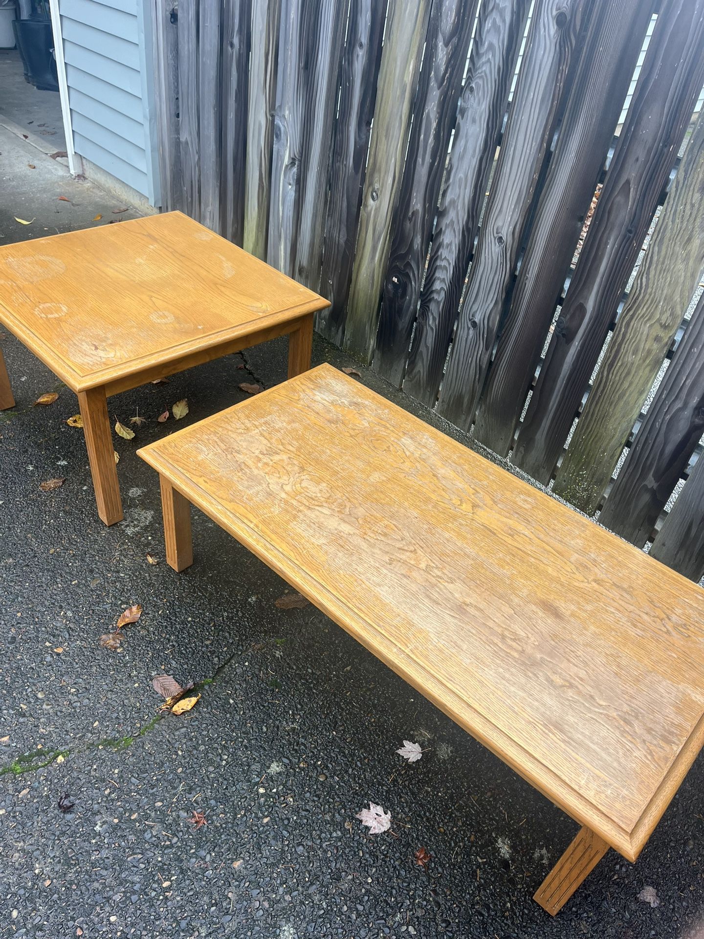 Solid Oak Coffee table and End table.