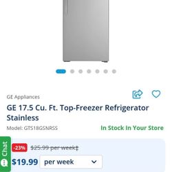New GE Refrigerator, Stainless, 17.5 Cu. Ft.