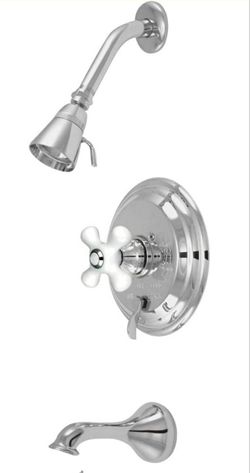 (Brand New in Box)
Kingston Brass KB36310PX Restoration Tub and Shower Faucet with Porcelain Cross Handle, Polished Chrome /A13-PF-5753