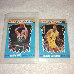 2 old 1990 Fleer All-stars Basketball cards (Magic Johnson & Larry Bird)