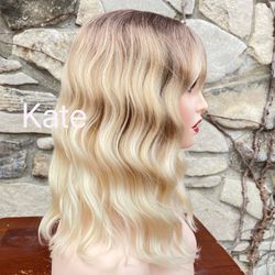 Human Hair Blend Blonde Ombré Wig 