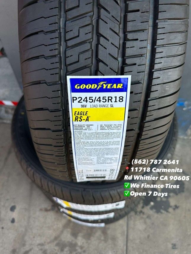 245/45R18 Goodyear RS-A Set of Tires Installed and Balanced Set de Llantas Nuevas Instaladas y Balanceadas