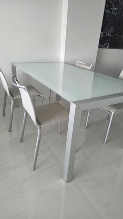Modern Frosted Glass Dining Table with 4 Chairs
