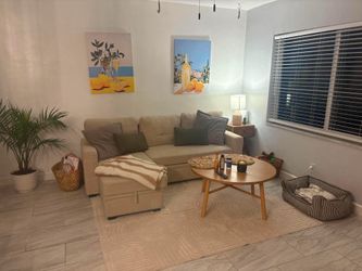 Beige Sofa with Storage Ottoman