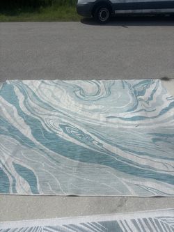 Large Teal and White Marble Print Area Rug