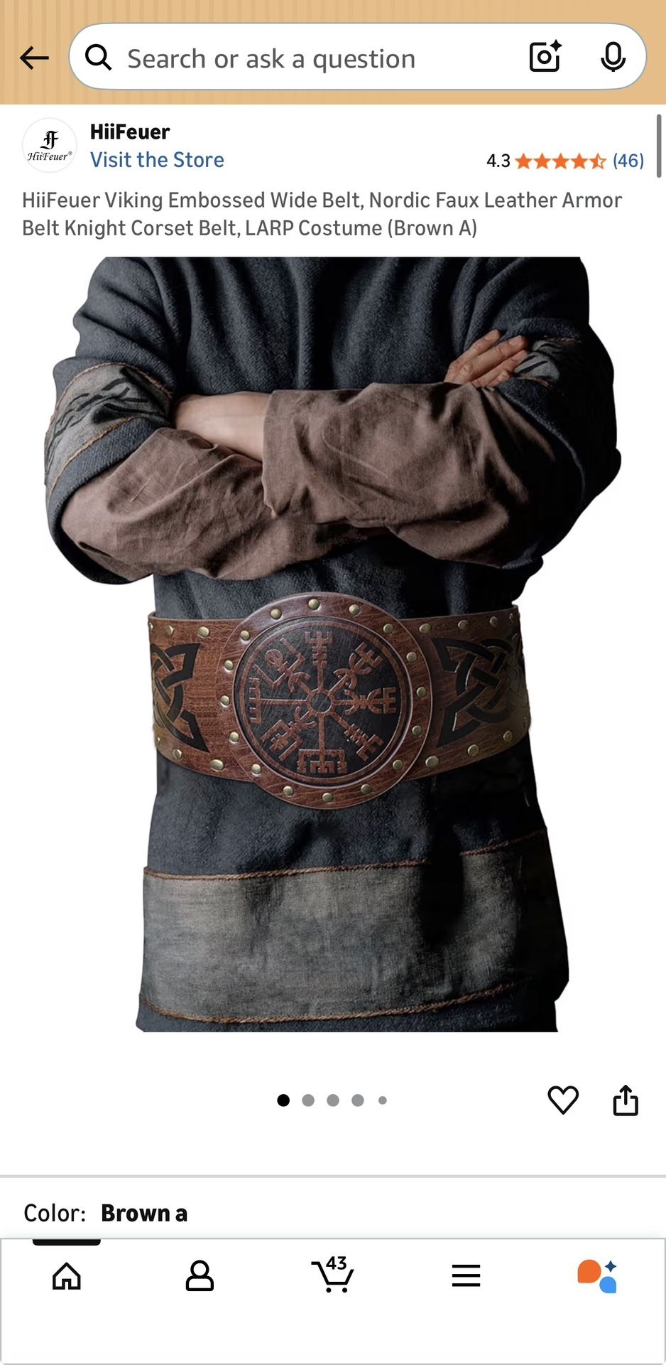 HiiFeuer Viking Embossed Wide Belt, Nordic Faux Leather Armor Belt Knight Corset Belt, LARP Costume (Brown A)