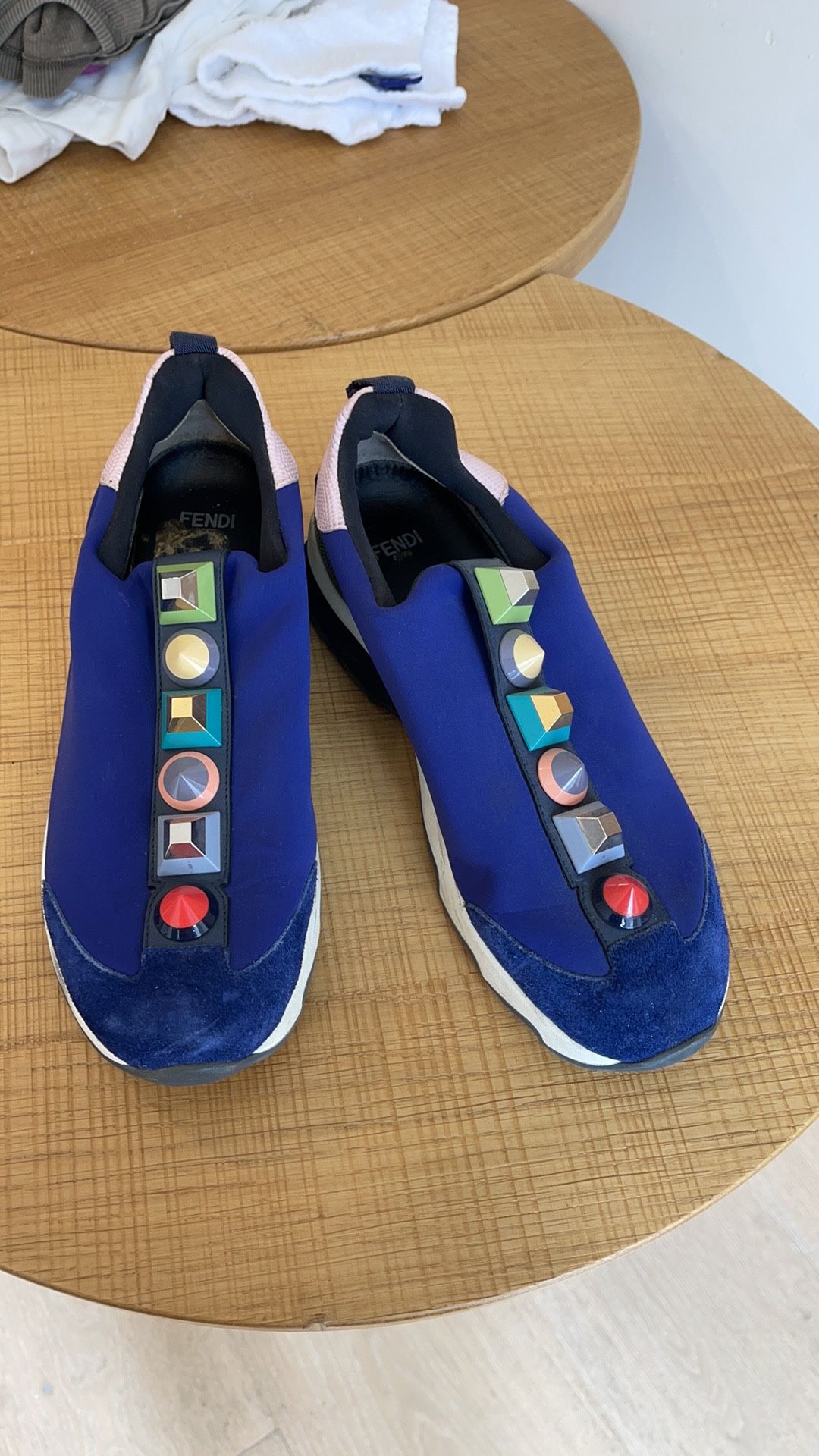 Authentic Fendi Neoprene Rainbow Studded Sneaker slides