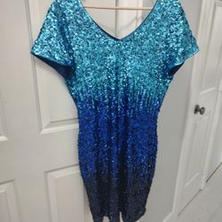 Maner Blue Sequin Dress XXL Like New