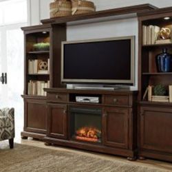 Ashley Porter Grand Entertainment Wall TV Stand with Fireplace