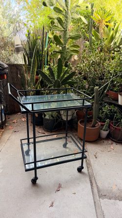 Minimal black steel and glass bar cart