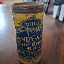 vintage Miller Handy-Andy tube repair kit can, likely from the 1930s. 