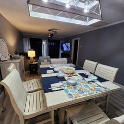 6 Chair Dining Set With Matching Cabinet And Hanging Shelf