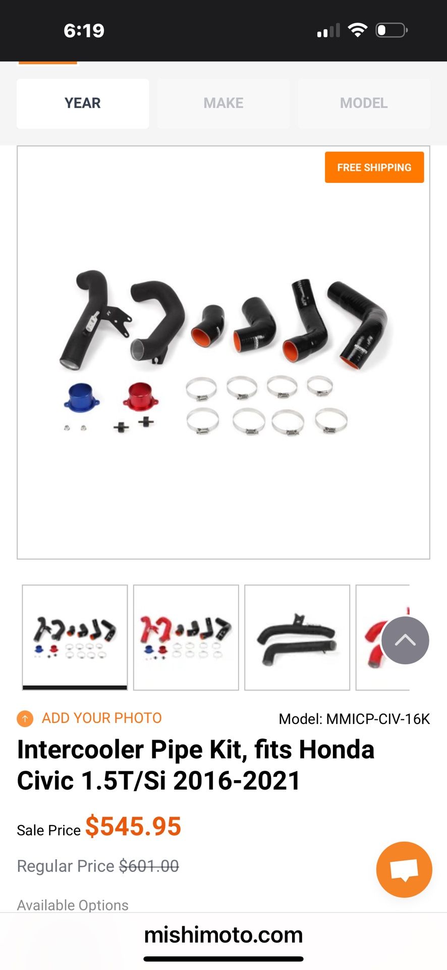 mishimoto intercooler pipe kit for 10th gen civic si