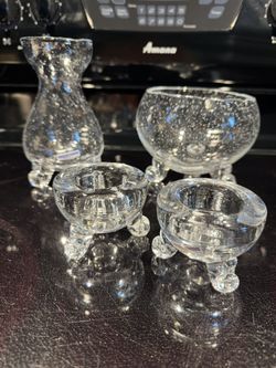 Handmade / Blown Slovenian Crystal Footed Bulb Vase, Candle Holders & Bloom Bowl