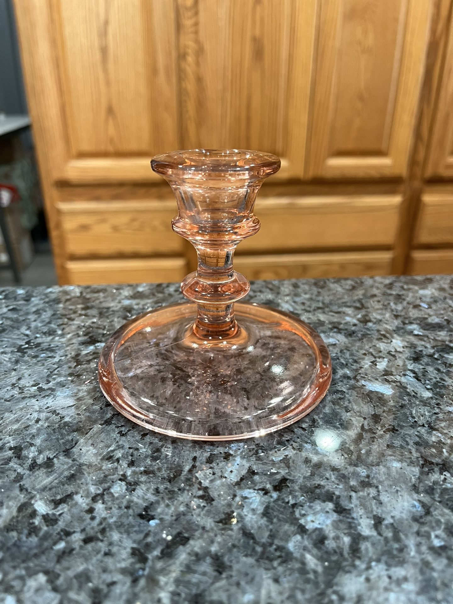 Vintage Pink Depression Glass Candle Holder.  Size approximately 3 1/2 inches tall.  Preowned Excellent condition no chips or cracks.  