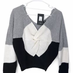 Color Block Twist Front Knit Sweater
