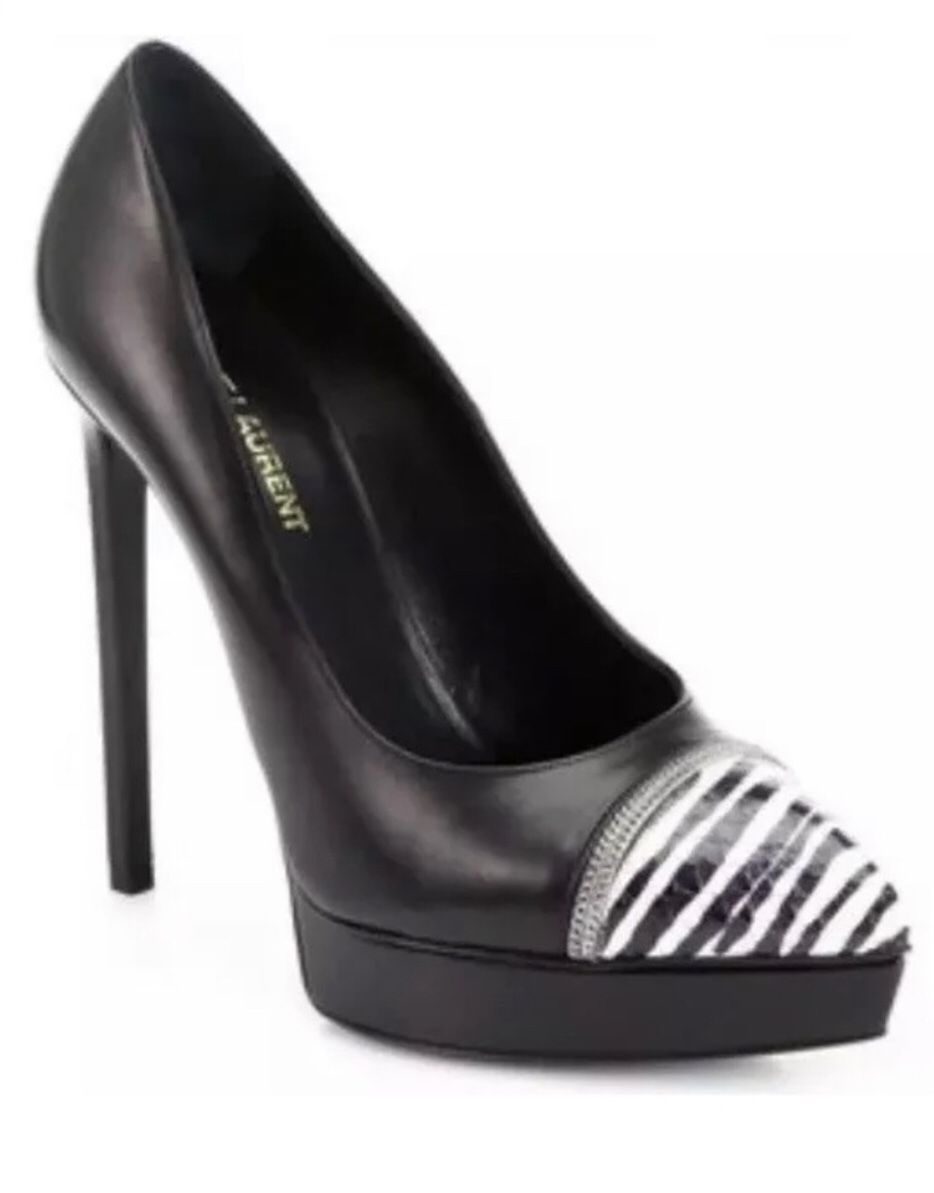 NEW!! YSL Yves Saint Laurent Janis Zebra Nose Chain Platform Pumps US 36.5 NIB $995