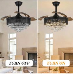 Black Crystal Chandelier Ceiling Fan with Light