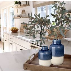 New Vases for Home Decor Modern Light Blue Ceramic Flower Vases Set of 2 Farmhouse Vase for Pampas Grass Boho Mini Pottery Bud Vase for Centerpiece