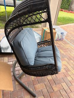 Wicker Egg Chair with Blue Cushion