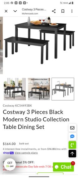3pc table set in black with 2 benches