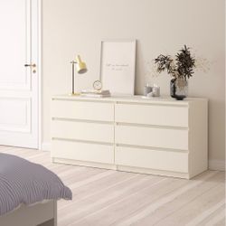 60in length.  6 Drawer Double Dresser, Bedroom Furniture, Handle-free Drawers, Contemporary, White
