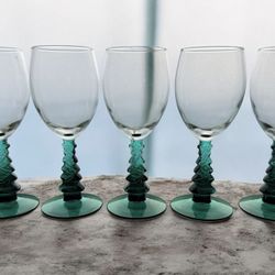 Libbey Glass Green Christmas Tree Stem Wine Water Goblet, 12 Ounce, Set of 5