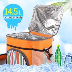Picnic Bag, 14L Big Capacity Insulated Picnic Basket Portable Picnic Cooler Bag.Orange Color