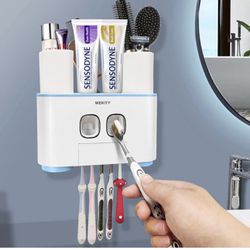 Multifunctional toothbrush holder and toothpaste dispenser for bathroom