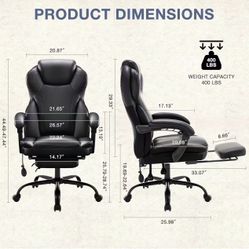 🥨Big and Tall Office Chair 400lbs, Executive Reclining Office Chairs with Footrest, High Back Leather Home Office Chair Thick Padded Armrests