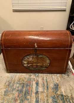 Antique 19thC Maritime Sea Chest Wooden Peg Clenched Nail Sailor Trunk 1879