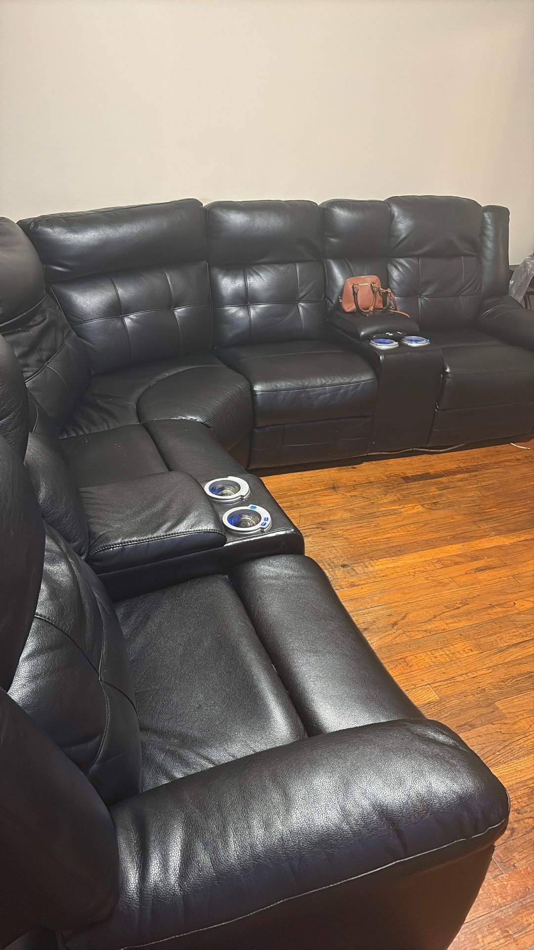 Leather LED Sectional W/ Recliners 