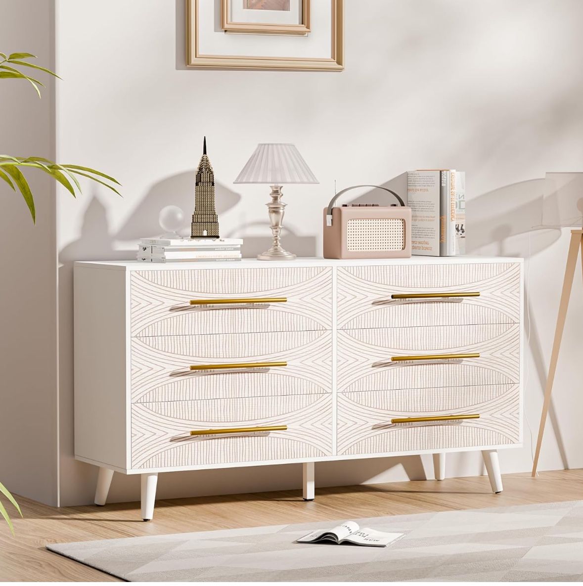 6 Dresser White Panel + Brown Pattern