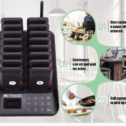 Restaurant Pager System,Pagers for Restaurants,Touch Keyboard,984ft Long Range,16 Order Ready Buzzers for Restaurant