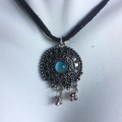 Silver blue moonstone medallion necklace pendant  style cow girl