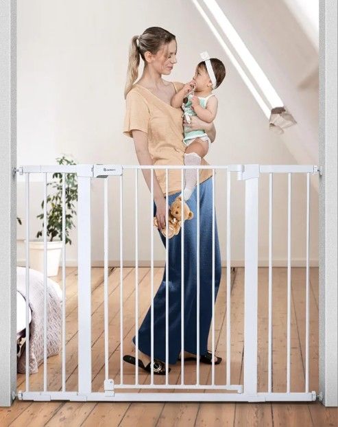Comomy 29.5-48.8inW  36inH White Walk Through Baby Gate Pressure Mounted New